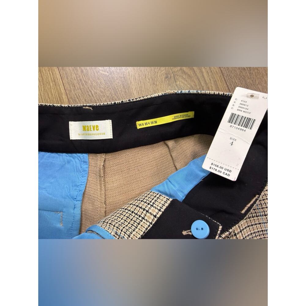 NWT Maeve By Anthropologie Boot Tuck Knit Trousers Plaid Brown Motif Size 4 - Picture 10 of 14
